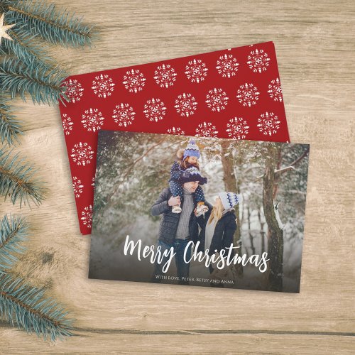Christmas Minimal Red Simple Script 1 Photo Winter Holiday Card