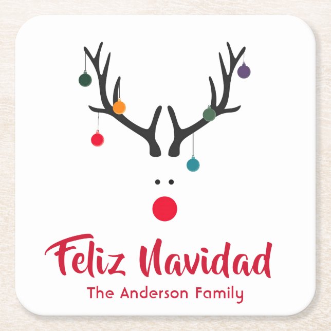 Christmas minimalist abstract reindeer Navidad Square Paper Coaster (Front)