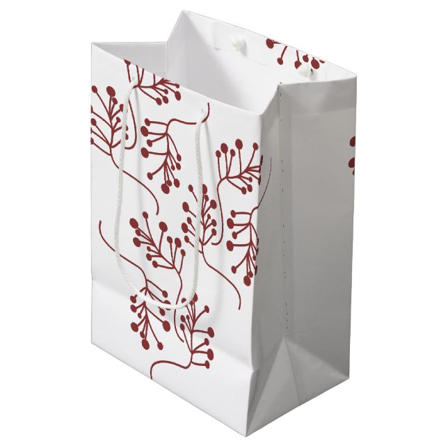 Christmas Minimalist Berry Sprigs Festive Medium Gift Bag (Front Angled)