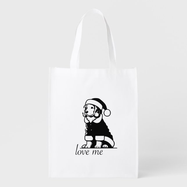 Christmas minimalist golden retriever love me grocery bag (Front)