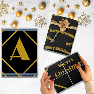 Christmas Minimalist Monogram in Frames Custom Wrapping Paper Sheets