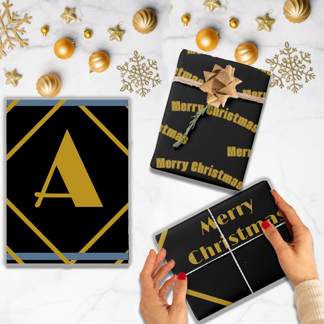 Christmas Minimalist Monogram in Frames Custom Wrapping Paper Sheets (Creator Uploaded)