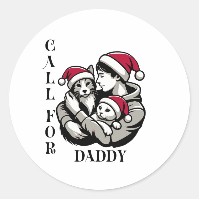 Christmas minimalist pet call for daddy classic round sticker (Front)