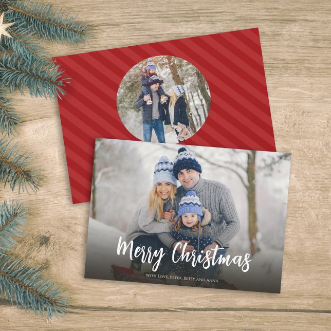 Christmas Minimalist Simple Calligraphy Two Photo Holiday Card (Creator Uploaded)