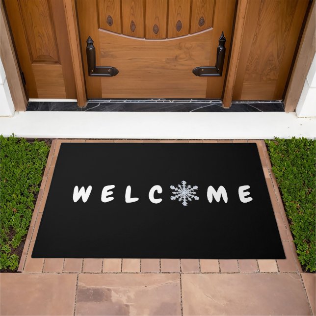 Christmas minimalist simple snowflake B&W Welcome  Doormat (Outdoor)