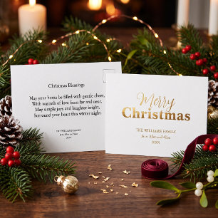 Christmas Minimalistic Elegant White and Gold Foil Holiday Postcard