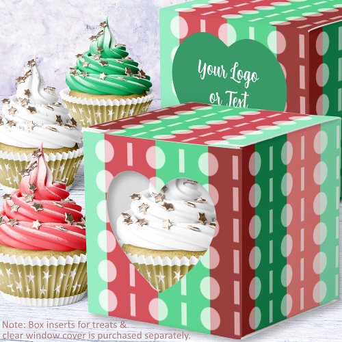 Christmas MinimalistStriped_Red Green Heart Window Favor Boxes