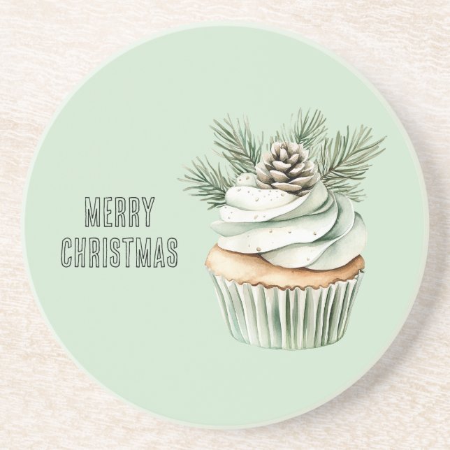 Christmas Mint Pine Cone Cupcake Coaster (Front)