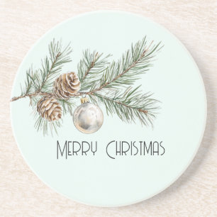 Christmas Mint Pine Cones Branch and Ornament Coaster