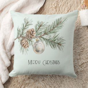 Christmas Mint Pine Cones Branch Ornament Throw Pillow