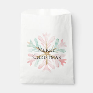 Christmas Mint Pink Snowflakes on White Favor Bag