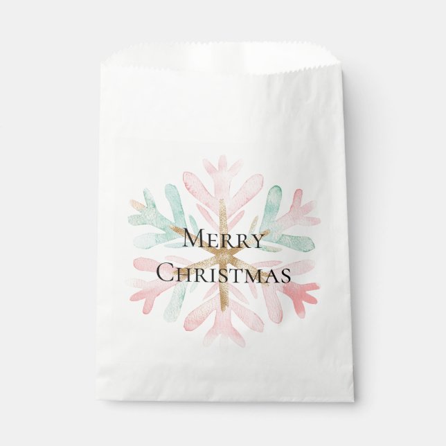 Christmas Mint Pink Snowflakes on White Favor Bag (Front)
