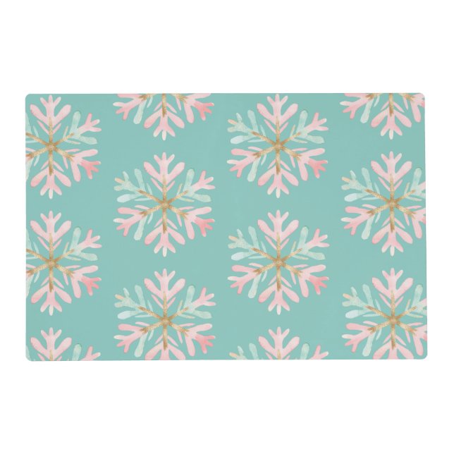 Christmas Mint Pink Snowflakes  Placemat (Front)