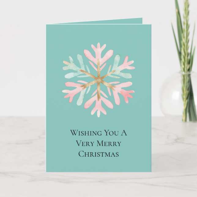 Christmas Mint Pink White Snowflake Card (Front)