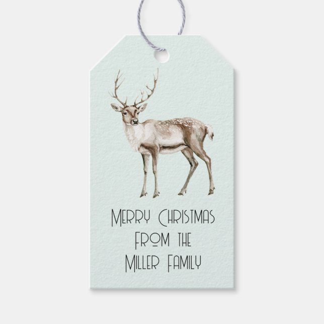 Christmas Mint White Deer Gift Tags (Front)