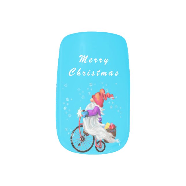 Christmas Minx Nail Art Gnome with Bike and Gifts (Left Thumb)