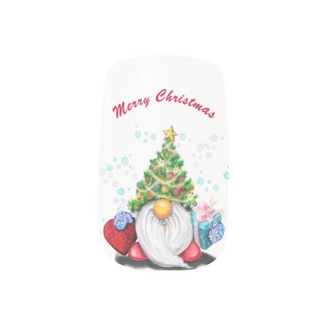 Christmas Minx Nail Art Gnome with Gifts (Left Thumb)