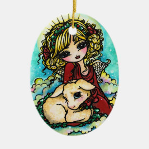 Christmas Miracle Angel Art by Hannah Lynn Ceramic Ornament