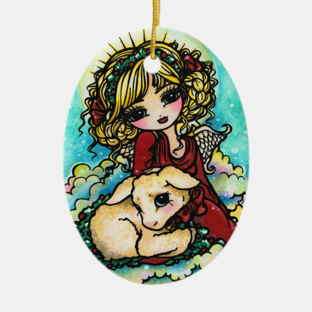 Christmas Miracle Angel Art by Hannah Lynn Ceramic Ornament (Front)