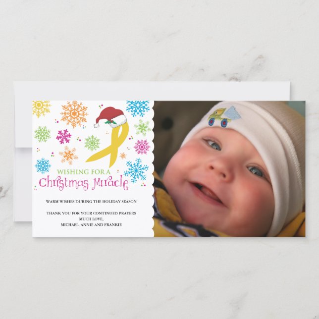 Christmas Miracle - Childhood Cancer Ribbon Holiday Card (Front)