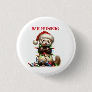 Christmas Mischief Ferret in Christmas Lights Button