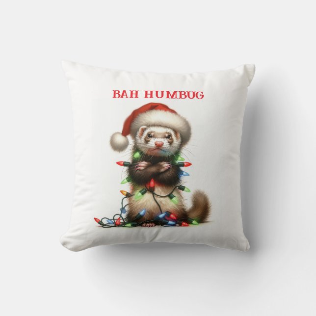 Christmas Mischief Ferret tangled Throw Pillow (Front)