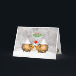 Christmas Misletoe Love Cute Hegdehogs in Snow Holiday Card<br><div class="desc">Whimsical but very cute drawing of hegdehogs kissing under the misletoe! They are surrounded by snow in winter,  but keep each other warm... it also features hearts,  misletoe pattern,  a red apple as a present for your loved one. Send this to your sweetheart this christmas and holiday season!</div>