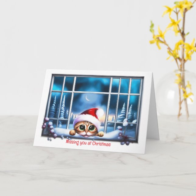 Christmas Missing You Holiday with Cute Cat Window Card (Yellow Flower)
