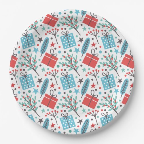 Christmas Mistletoe and Gift Pattern Paper Plates