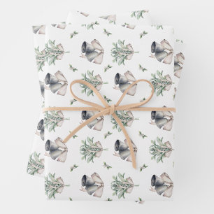 Christmas Mistletoe and Silver Bells Wrapping Paper Sheets