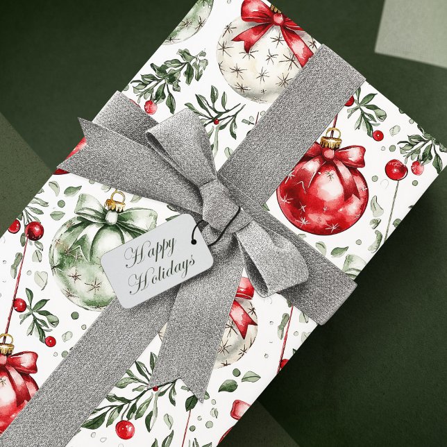 Christmas Mistletoe Bauble Greenery Wrapping Paper (Creator Uploaded)