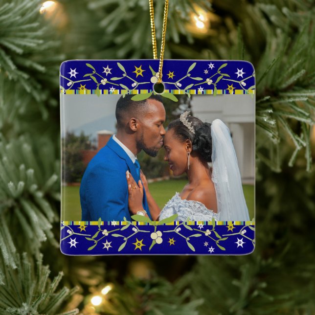 Christmas mistletoe blue photo ornament (Tree)