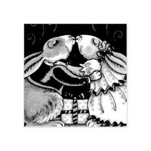 CHRISTMAS MISTLETOE BUNNY KISSES RUBBER STAMP