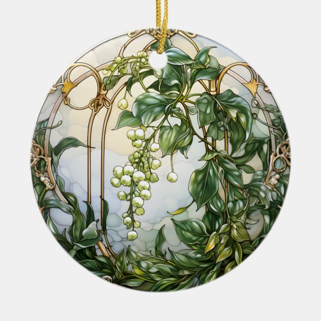 Christmas Mistletoe Ceramic Ornament (Front)