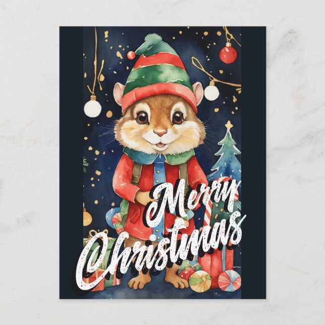 Christmas Mistletoe Chipmunk Greeting Postcard (Front)