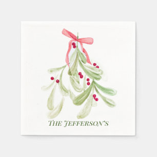Christmas mistletoe cocktail napkins