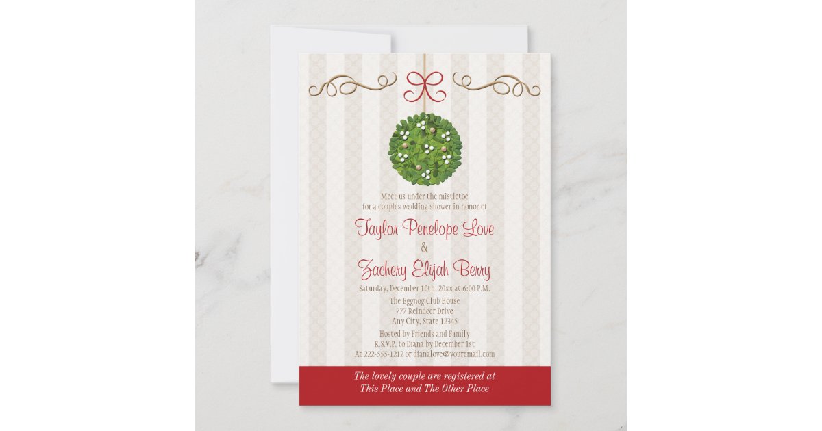 CHRISTMAS MISTLETOE COUPLES WEDDING SHOWER INVITATION | Zazzle