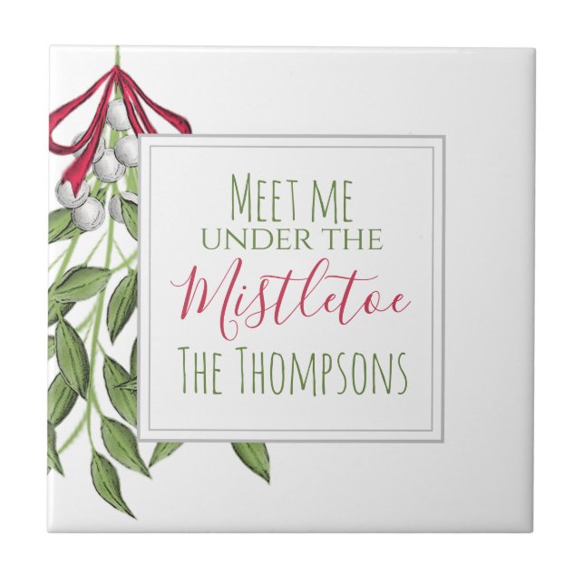 Christmas Mistletoe Cute Holiday Greenery Foliage Ceramic Tile (Front)