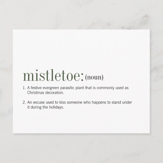 Christmas Mistletoe Definition Holiday Postcard (Front)