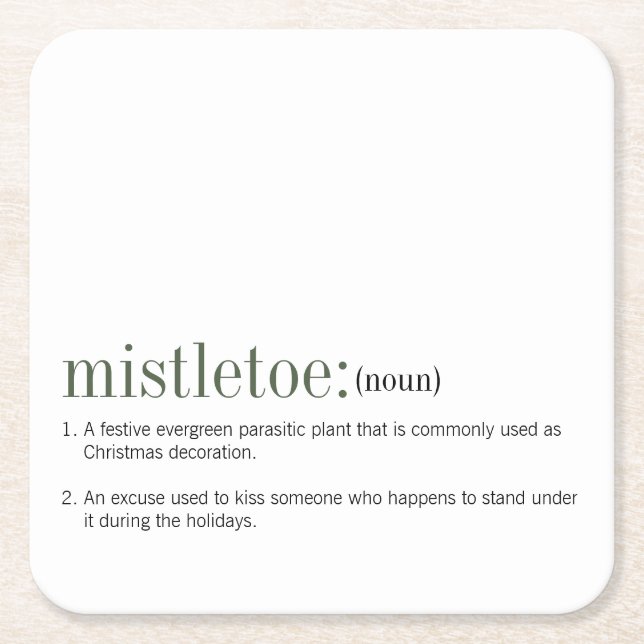 Christmas Mistletoe Definition Holiday Square Paper Coaster (Front)