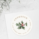 Christmas Mistletoe Family Name Return Address Classic Round Sticker<br><div class="desc">Custom designed round return address labels/stickers featuring watercolor Christmas mistletoe and red berries design. Personalize with family name and address. Perfect for decorating holiday envelopes,  DIY gifts,  and more!</div>