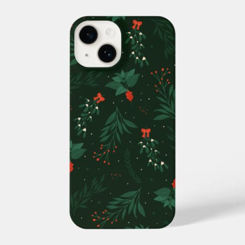 Christmas Mistletoe Festive Dark Green Holiday iPhone 14 Case