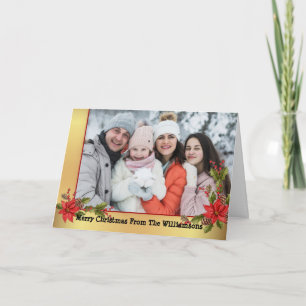 Christmas Mistletoe Gold Frame Christmas Photo Holiday Card