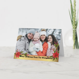 Christmas Mistletoe Gold Ribbon Christmas Photo Holiday Card