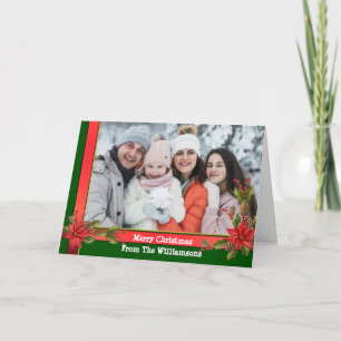 Christmas Mistletoe Green Frame Christmas Photo Holiday Card