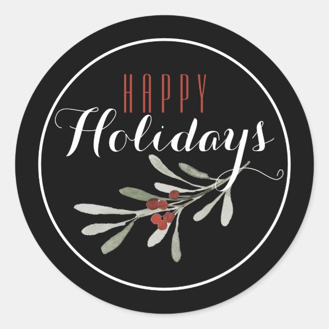 Christmas Mistletoe Happy Holiday Classic Round Sticker (Front)