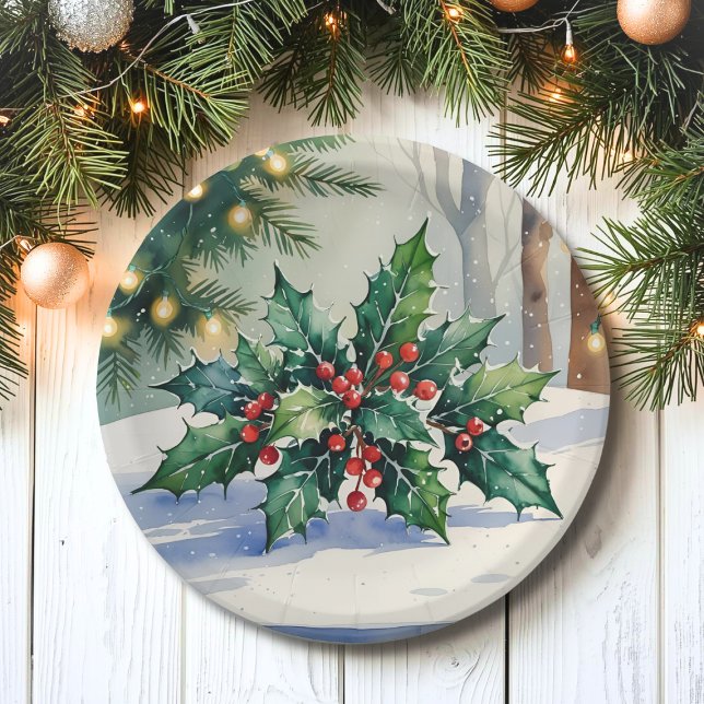 Christmas Mistletoe Holiday Watercolor Paper Plates (Creator Uploaded)