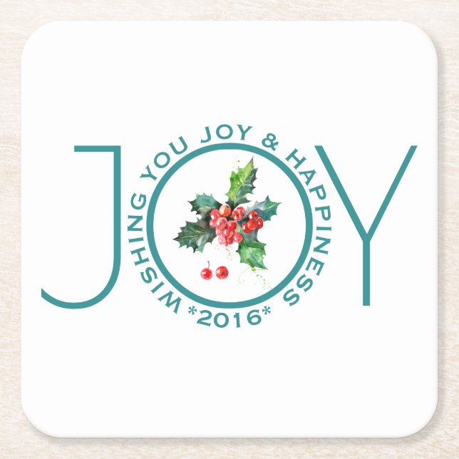 Christmas Mistletoe & Joy Text Template Square Paper Coaster (Front)