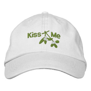 Christmas Mistletoe Kiss Me Embroidered Baseball Hat