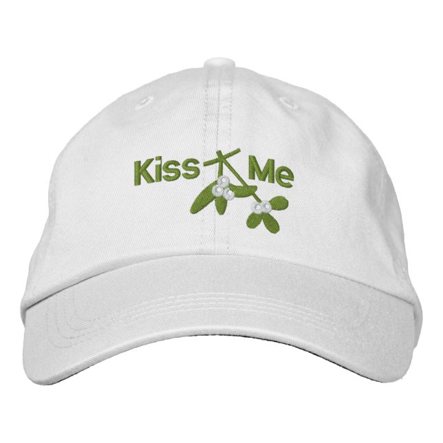 Christmas Mistletoe Kiss Me Embroidered Baseball Hat (Front)